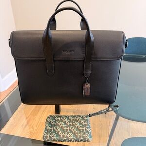 Coach Black Leather Briefcase and Pouch